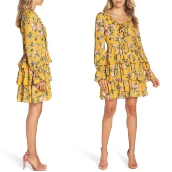 Avec Les Filles Tiered Satin Ruffle Dress, Multi Yellow Gold Size 6 Retail $158 - Picture 16 of 16